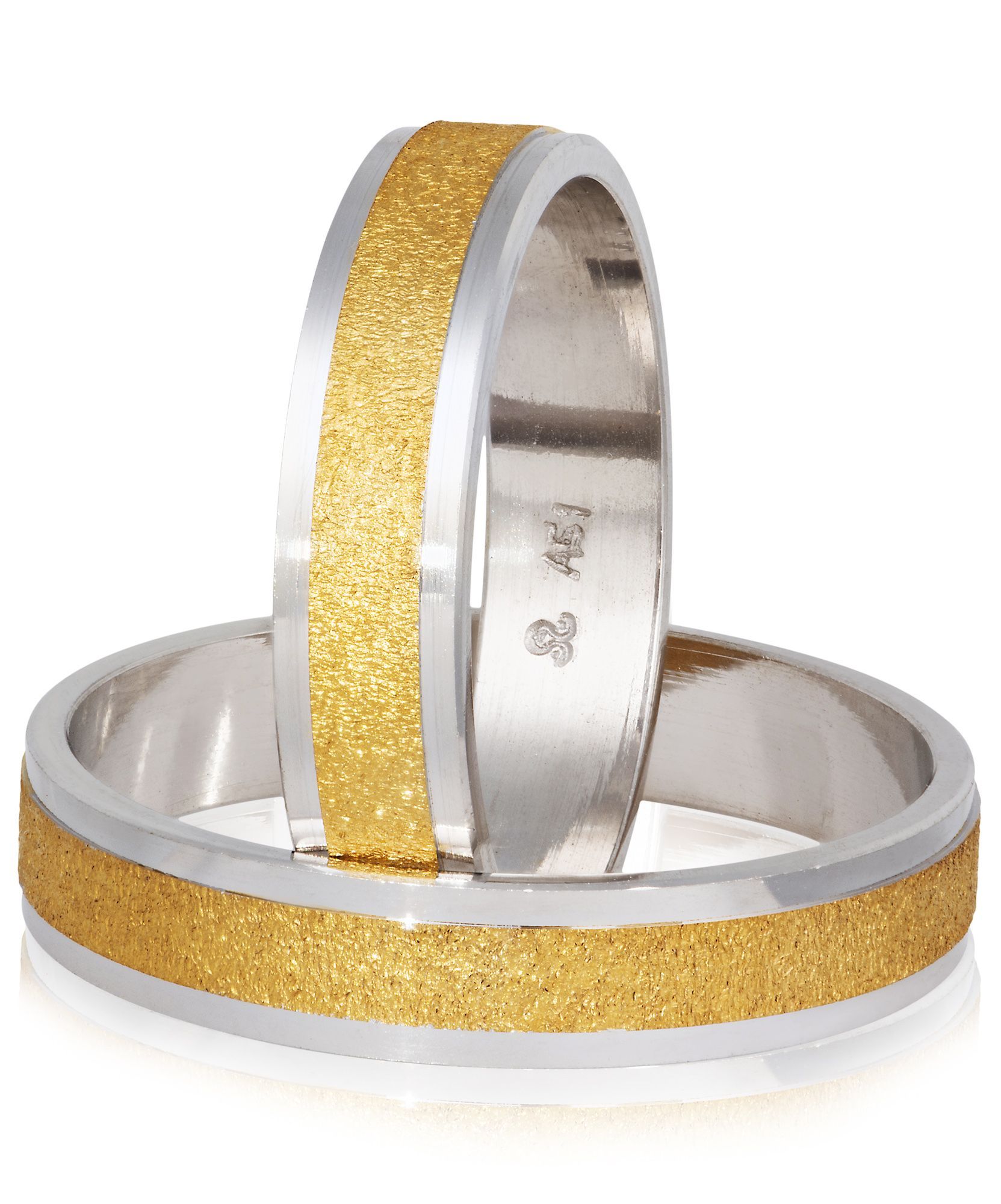 Βέρες γάμου απο λευκόχρυσο & κίτρινο σαγρέ χρυσό, 4,5mm (code S62)